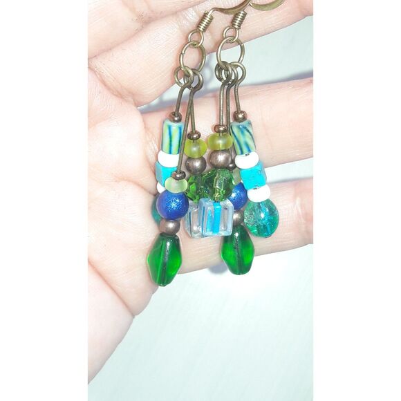 Artisan earrings  364#Fs NEW bohemian Blue Fringe long dangle earrings handmade - Picture 5 of 5